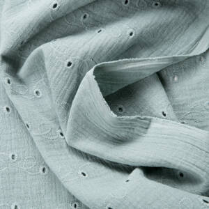 Double Gaze - Cotton muslin EMBROIDERED PISTACHIO JS-01 #34