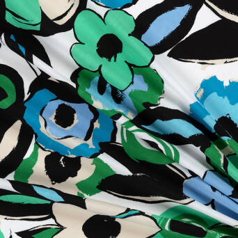 Viscose fabric  BLUE AND GREEN FLOWERS   T2210-02