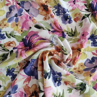 Tkanina wiskoza LET"S PAINT FLOWERS Ostatni Kupon 2m