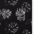 Embroidered Viscose fabric BLACK monstera leaves