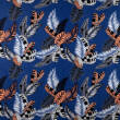 Viscose fabric ORANGE LEAVES ON COBALT #D61 #01