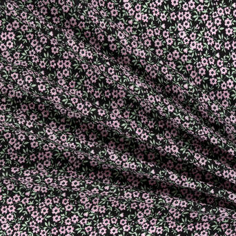 Viscose fabric TINY PINK FLOWERS ON BLACK 8715 #03