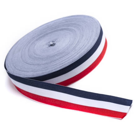 Gros tape knitted - navy blue - white -red - 30 mm 