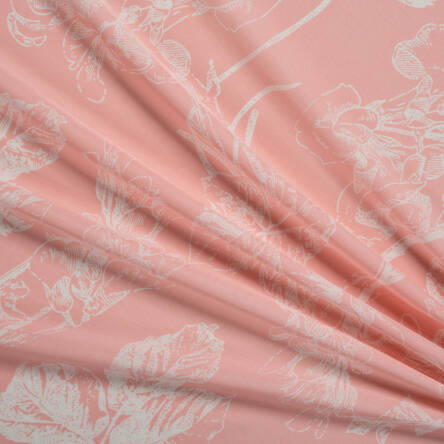 Viscose fabric openwork florals on delicate pink