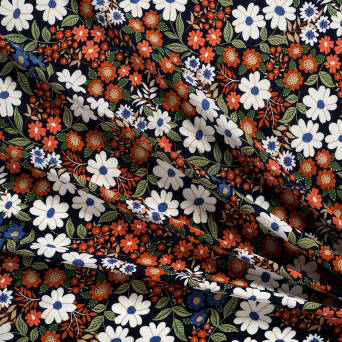 Viscose fabric NAVY BLUE FLOWER MEADOW #5089-04