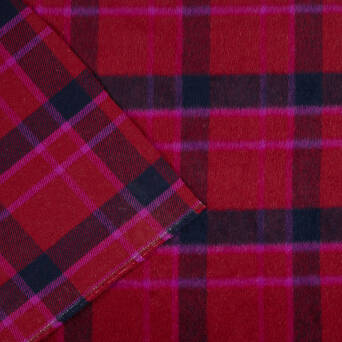 Red and navy blue checked fabric with wool