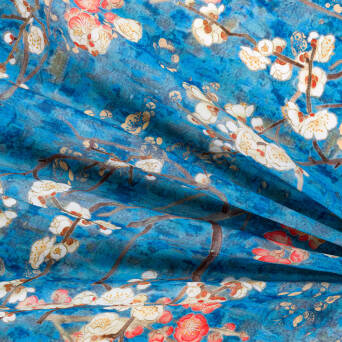 Tkanina Ramia COTTON FLOWERS ON BLUE A1682 #2032-1 Kupon 2,80m