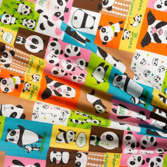 Cotton fabric  TWILL  Happy Pandas on pink&blue D01 #01