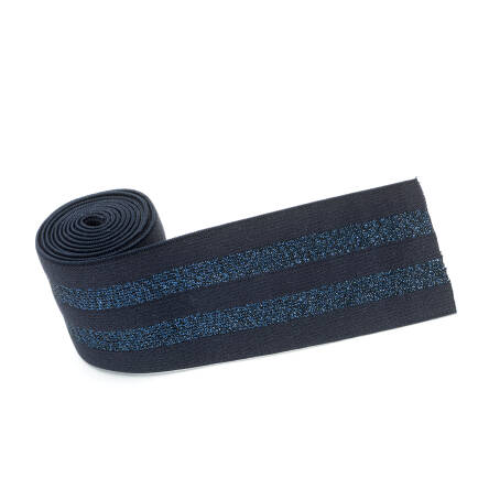 Knitted rubber NAVY BLUE stripes LUREX 50 mm