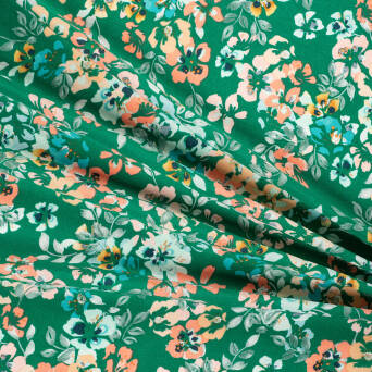 Viscose fabric FLOWERING PLANTS ON GREEN RM19528 #04