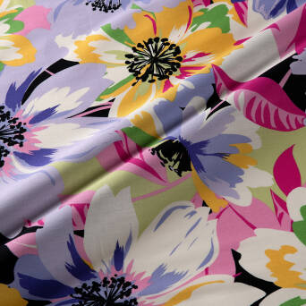 Elastic cotton fabric   FULLCOLORED LARGE FLOWERS T2248-02