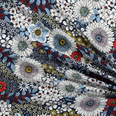 Viscose fabric MYSTERIOUS GARDEN ON BLUE RM19301-02