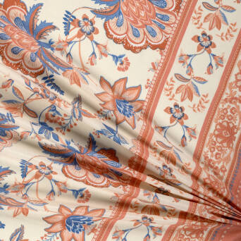 Viscose fabric BORDER INDIAN FLOWERS CREAM 2860 #02