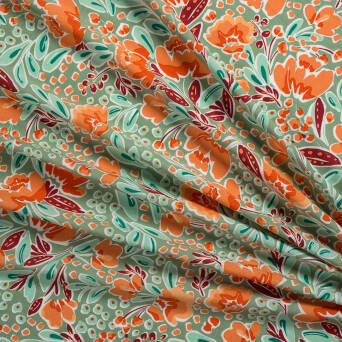 Viscose fabric MYSTIC FLOWERS WASABI GREEN RM19319-03