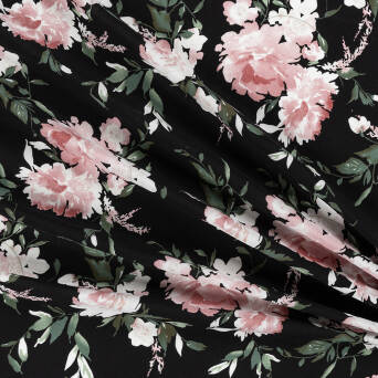 Viscose fabric ROMANTIC ROSES ON BLACK