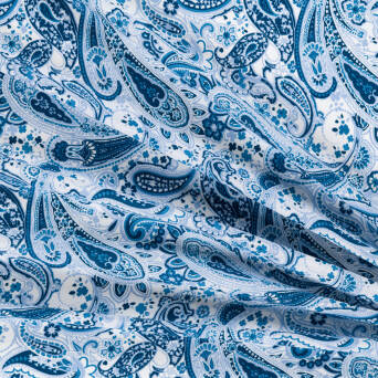 Viscose fabric BLUE PAISLEY ON WHITE #8732 #02