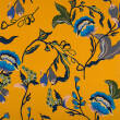 Viscose fabric PAINTED FLOWERS ON MUSTARD  #5069-02