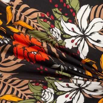 Viscose fabric  EXOTIC LEAVES ON BLACK D33 #05