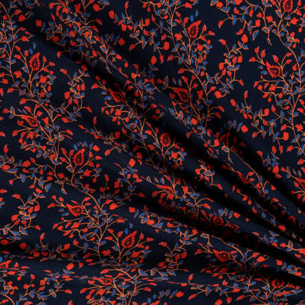 Viscose fabric CHILLI SPRIGS ON NAVY BLUE  #1068-01