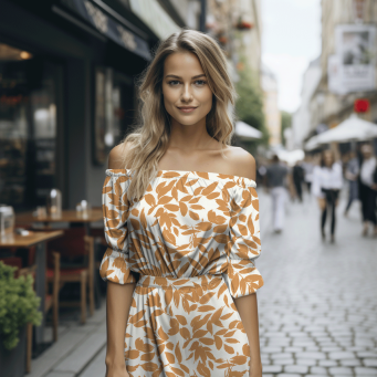 Tkanina wiskoza BEIGE leafs on OFF WHITE Ostatni kupon 2,70m