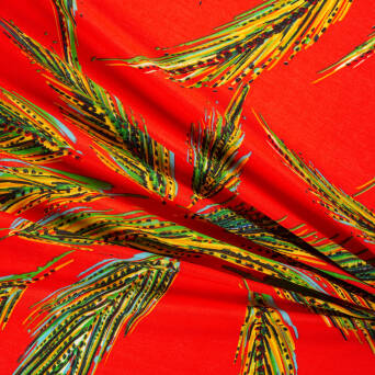 Viscose fabric EXOTIC PALM ON HOT RED D37 #05