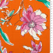 Tkanina sukienkowa - kwiaty na pomarańczu
