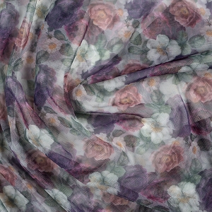 Soft Tulle - printed FLORAL ROMANTIC GREY