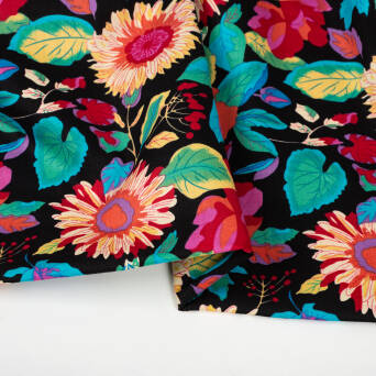 Cotton fabric PREMIUM ENERGY FLOWERS ON BLACK #169 #03