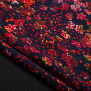 Dzianina typu punto CZERWONE kwiaty na GRANACIE