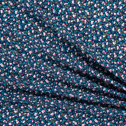 Viscose fabric HIBISCUS NAVY BLUE #9617-01