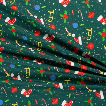 Cotton fabric TWILL Merry Christmas on Green D05 #01