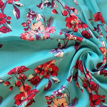 Viscose crepe  POPPIES ON SKY BLUE  T5950-01X