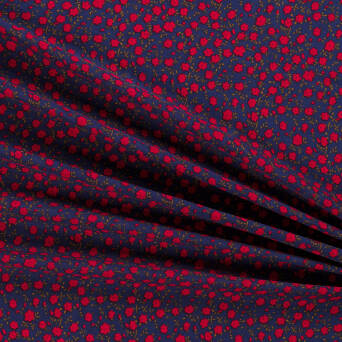 Viscose fabric  PAINTED RED FLOWERS ON NAVY A2858.07