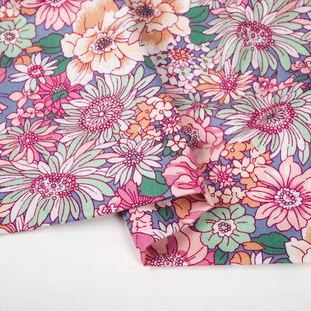 Cotton fabric PREMIUM PINK SUNNY FLOWERS #118 #04