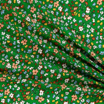 Viscose fabric COLORFUL FLOWERS ON GREEN 2895 #04