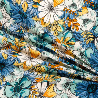 Viscose fabric  BLUE AND YELLOW CLEMATIS RM19538 #04