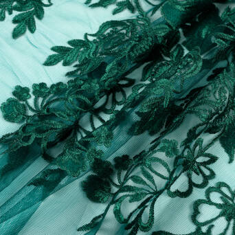 Decorative tulle  EMBROIDERED FLOWERS ON GREEN D29 #02