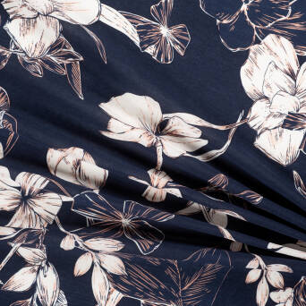 Viscose fabric OFFWHITE MAGNOLIAS ON NAVY D59 #01
