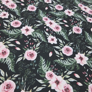 Poliester wodoodporny Polne kwiaty i róże na czarnym