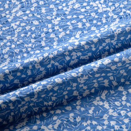 CRESHED cotton fabric flowers on sky blue