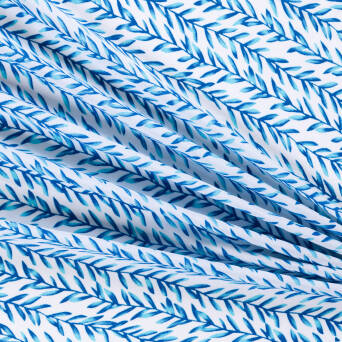 Viscose fabric BLUE IVY LEAVS ON WHITE A2844.02
