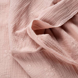 Double Gauze - Cotton muslin EMBROIDERED POWDER PINK JS-03 #19