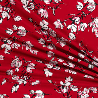 Viscose fabric MAGNOLIES ON RED 8712 #02