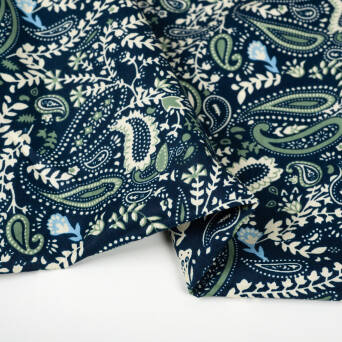 Cotton fabric PREMIUM GREEN PAISLEY ON NAVY #175 #02