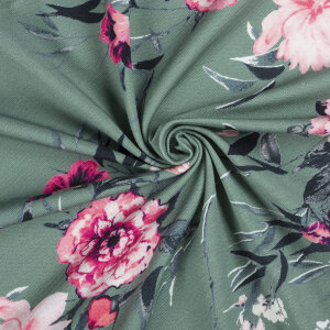 Kwitnące kwiaty na zgaszonej ZIELENI jersey 200g 