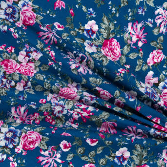 Cotton fabric PREMIUM ROSES ON BLUE #3099-05