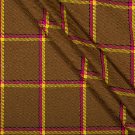 Check fabric BROWN WITH YELLOW AND FUCHSIA