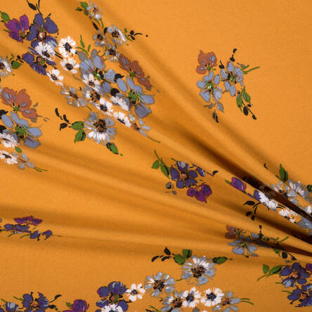 Tkanina krepa wiskozowa -  pastelove kwiaty MIODOWY
