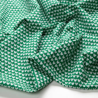 Cotton fabric SEERSUCKER Hearts on green D03 #01
