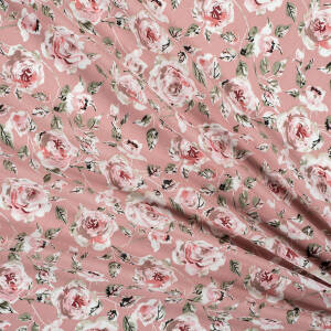 Tkanina wiskoza DELIKATNE RÓŻE NA ZGASZONYM RÓŻOWYM #9591-02